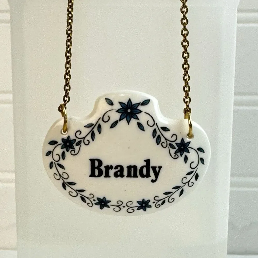 Vintage White Blue Floral Bone China Brandy Bottle Decanter Tag Marker England
